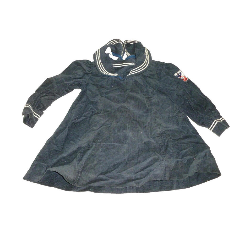 Harold Square Kathy Schuster Vintage Dress Sailor Navy Velour Size 3T Patch